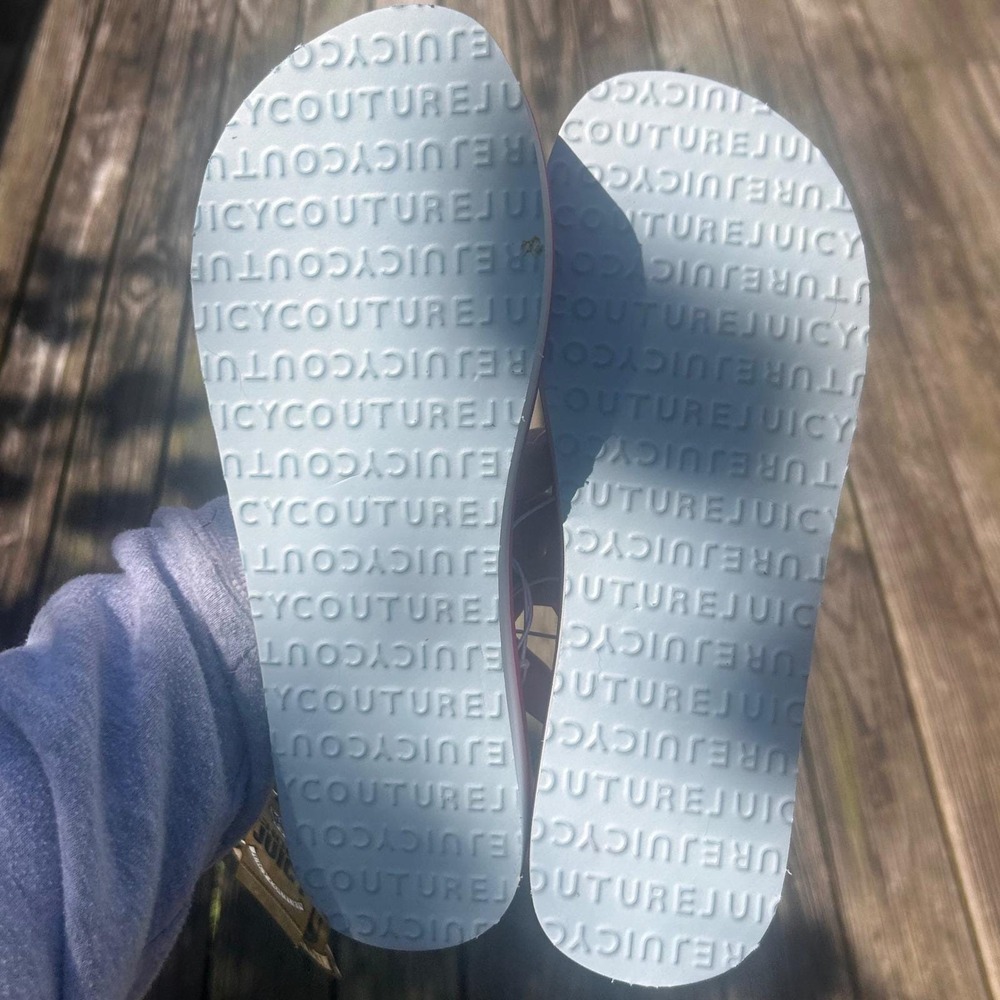Juicy Couture Platform Flip Flops Sandals 9 Pink Deadstock 2000s Y2K Bling Rare - Picture 2 of 6